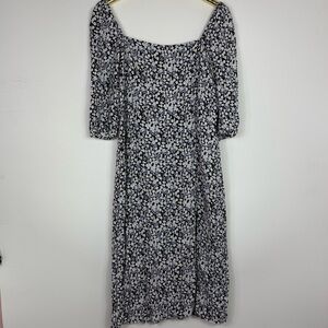 Abercrombie & Fitch Black dress with blue White floral Puff Sleeve Sundress